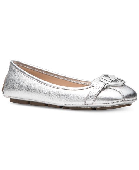 michael kors mk women's premium designer fulton moccasin flats silver|Fulton Metallic Leather Moccasin .